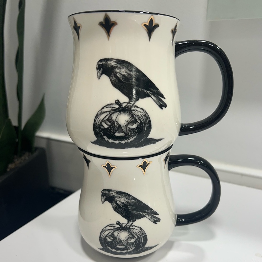 Potter's Studio Halloween Black Raven Jack O Lantern Ceramic Mug Set
